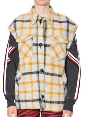 Isabel Marant Etoile Garp Wool Button Front Vest Yellow & Gray Size XS/S